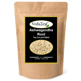Vedazest Natural Ashwagandha Root Cut & Sifted (Withania somnifera) Superfood Herbal Tea Ashwagandha Tea Vegetarian, Non GMO & Gluten Free | Origin - India (100g / 3.5 Oz.)