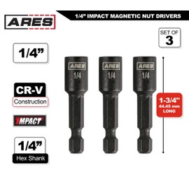 ARES 27012-3-Piece 1/4-Inch Magnetic Impact Nut Driver Bit Set - 1 3/4-Inch Length - Impact Grade Nut Setters with Industrial Strength Magnets