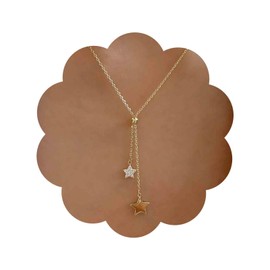 Aneneiceera Vintage Crystal Star Y Lariat Necklace Gold Star Pendant Necklace Long CZ Star Y Necklace Boho Rhinestone Star Necklace Chain Jewellery for Women and Girls, Metal