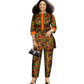 African Suit for Women Print Wax Plus Sizx 2 Piece of Top and Pant Sets Fashion Women in African Clothing