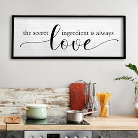 TQianJiang The Secret Ingredient Is Always Love Wall Decor Art 32"×12" for Kitchen Dining Room Sign Large Wood Framed Wall Hanging (Black)