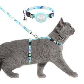 KOOLTAIL Cat Harness and Leash Set Escape Proof with Cat Collar Airtag Holder & Bell for Safe Walking & Travel, Comfortable Lightweight Adjustable Kitten Harness for Small Medium Large Cats, Green