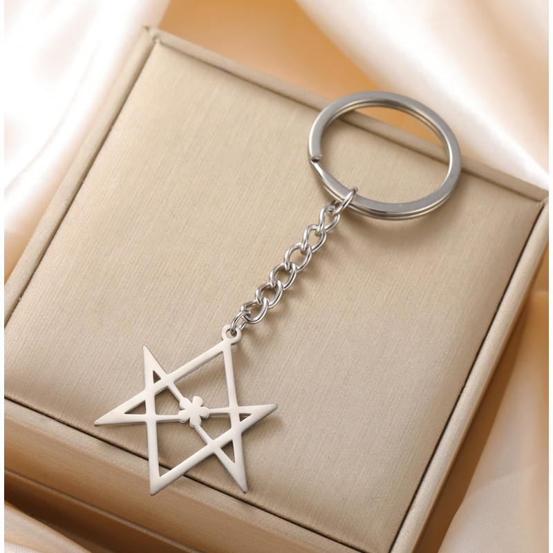 EUEAVAN Unicursal Hexagram Symbol Keyring 6-Pointed Star Key Ring Occult