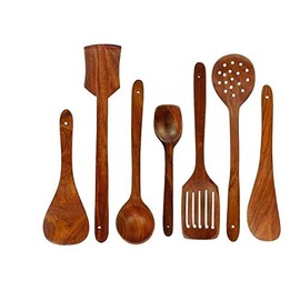 VG Craft Wooden Handmade Kitchen Cooking Spatule Non Stick Serving Set of 7 & Condiments Masala Spoon Ice-Cream Sugar Salt Spoons Small Spoons (10 pcs)