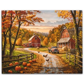 Welcome to the Farm: 16x20 Unframed Poster - Rustic Country Farmhouse Autumn Art with Cozy Homestead, Warm Pumpkin Harvest, Fall Afternoon Scene, Barn Decor, and Farm Scene