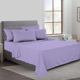MistyMorning Flat Sheet, Soft & Premium quality Bedding & Linen, Egyptian Cotton with 200 Thread Count. (Lilac, Double)