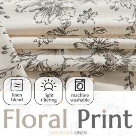 jinchan Lined Linen Curtains Floral Curtains for Living Room 84 Inches Long Black Peony Flower Printed Curtains Rod Pocket Back Tab Farmhouse Patterned Drapes Bedroom Window Curtains Set 2 Panels