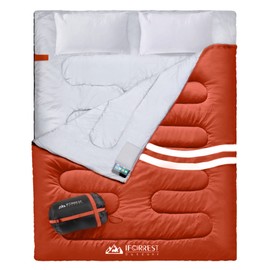 IFORREST Double Sleeping Bag for Adults - 2 Person Cold Weather(3-4 Seasons) Camping Bed, Extra-Wide & Warm - Queen Size XL (Orange/Double/XL)