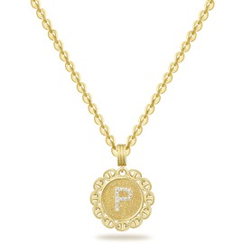 KELORIS PATH Initial Necklace for Women, 14K Gold Plated Round Letter Pendant Necklace Capital A-Z Trendy Monogram Jewelry(P)