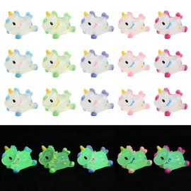Stiesy 20 Pcs 5 Colors Resin Unicorn Slime Charm Beads Glow in The Dark Beads 3D Animal Flatback No Hole Beads for Jewellry Making Micro Landscape Garden Home Display Decorations