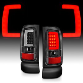 AmeriLite for 1994-2001 Dodge Ram 1500 2500 3500 Truck Black C-Bar LED Tube Replacement Tail Lights Signal Lamp Pair - Passenger and Driver Side