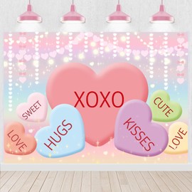 InMemory Sweetheart Valentine's Day Backdrop Candy Conversation Love Hearts Bokeh Dots Festival Party Decoration Banner Photo Booth Studio Props Photography Background 7x5ft