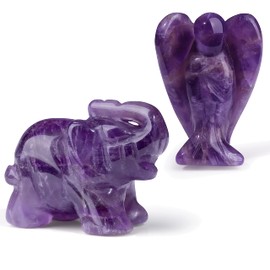 XIANNVXI 2Pcs 2" Crystal Angel Elephant Statue Healing Crystals Amethyst Polished Pocket Figurines Crystal Decor Lovely Lucky Gemstones Gift