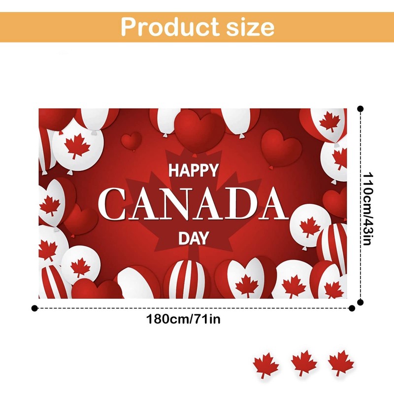 Happy Canada Day decorations Banner July 1, PILZUME Large Backdrop