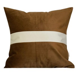 TangDepot Hevey - Juego de 2 fundas de cojín decorativas de terciopelo, rayas blancas crema, súper suaves, para interiores y exteriores, fundas de almohada cuadradas (14 x 14 pulgadas, 2 piezas, coco)