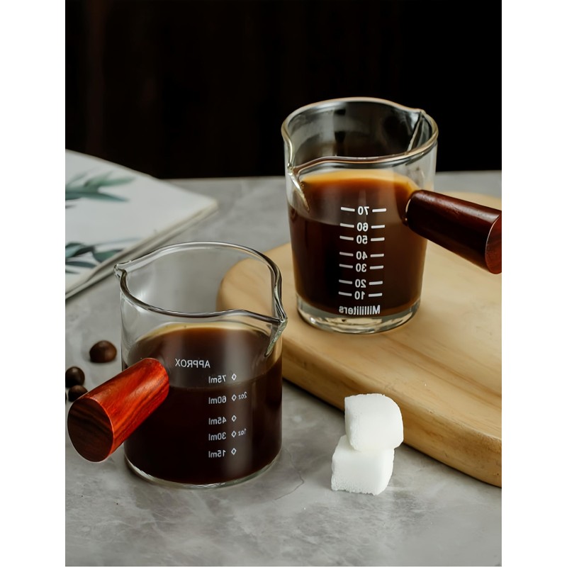bepisof 2 Piece Wooden Handle Double Mouthed Espresso Shot Glass