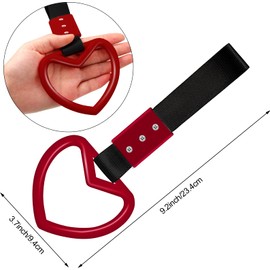 2 Pieces Rings Heart Shaped Car Handle Straps Drift Charm Rear Bumper Warning Ring Decor Subway Bus Broken Heart Handle for Car Interior (White and Red with Black Rope)