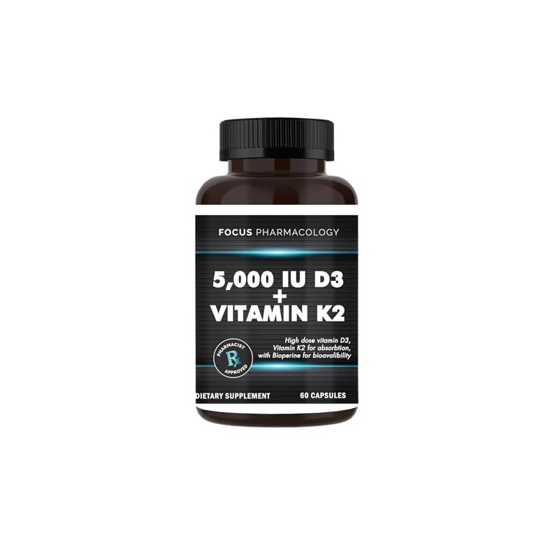 Focus Pharmacology 5,000 IU Vitamin D3 with Vitamin K2-60 Capsules