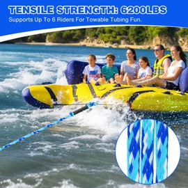 SETYPARY 60FT 6K Boat Tow Rope for Tubing, 1-6 Riders Heavy Duty Floating Tube Tow Rope, Pull Rope for Towable Tubes & Water Sports (Aqua Blue)
