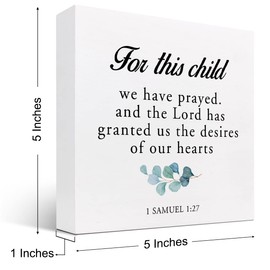 For This Child I Have Prayed 1 Samuel 1:27 Bible Verse Wood Box Sign Desk Decor,Christian Wooden Block Sign for Home Bedroom Farmhouse Wall Shelf Table Decor