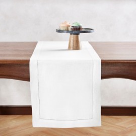 Home Ekaa Linen Table Runner 90 inches Long – Hemstitch 100% Pure Linen White Dining Table Runner 14 x 90 Inch for Spring, Summer, Mother's Day, Wedding Decorations – Elara
