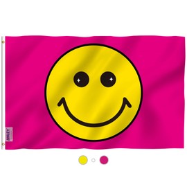 Anley Fly Breeze 3x5 Foot Pink Happy Face Flag - Vivid Color and Fade Proof - Canvas Header and Double Stitched - Happy Face Flags Polyester with Brass Grommets 3 X 5 Ft