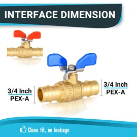 (Pack of 4) Seelink 3/4 Inch PEX-A Expansion Ball Valve with Butterfly Level, Brass Shut Off Valve for Pex-A Pipe Connection, ASTM F1960, Red&Blue