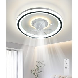 JHSYCH 20 inch Modern Ceiling Fans with Lights, Oscillating Low Profile Ceiling Fan with Light, 3000-6000K Flush Mount Fandelier Ceiling Fan with Light for Kids Room, Bed Room, Living Room