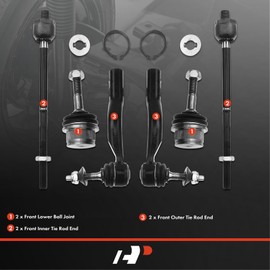 A-Premium Set of 6, Front Lower Ball Joint Inner Outer Tie Rod End, Compatible with Ford Crown Victoria 2003-2011 & Lincoln Town Car 2003-2011 & Mercury Grand Marquis 2003-2011, Marauder 2003-2004