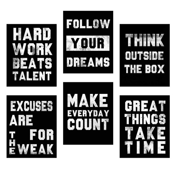 Homanga Motivational Wall Art Posters, Positive Office Decor Art Prints, Set of 6, Inspirational Quote Wall Art for Teens Living Room Office Classroom College Decoration, Canvas Posters 8x10 Inch Unframed