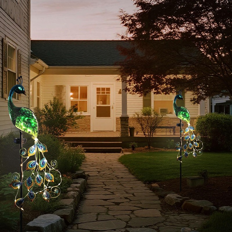CBAXEAXM Solar Peacock Garden Stake Lights Outdoor, Waterproof Metal Glass