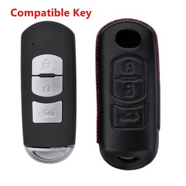 M.JVisun Men Women Genuine Leather Key Fob Cover for Mazda 2 3 Axela 5 6 Atenza 8 CX-3 CX-4 CX-5 CX-7 CX-9 MX-5 Miata for Toyota Yaris for Scion iA Car Remote Key Case with Keychain - Black