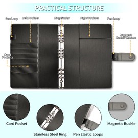Mlife B5 Ring Binder Notebook Set - 9 Ring PU Leather Planner,5 PCS File Divider,45 Sheets B5 Loose Leaf Paper,Label Stickers,Index Tabs and Clear Cash Envelopes,Personal Organizer Binder（Black）