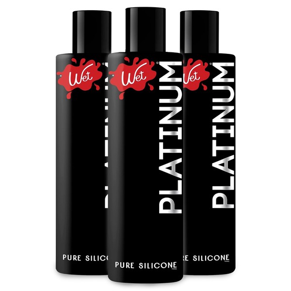 Wet Platinum Silicone-Based Lube for Men, Women & Couples, 3 Fl Oz (3-Pack) - Long-Lasting & Water-Resistant Premium Personal Lubricant - Safe to Use with Latex Condoms - Non-Sticky & Hypoallergenic