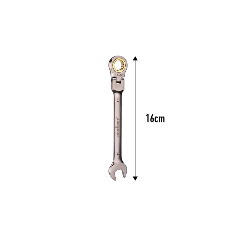 HORUSDY Flexible Head Ratchet Spanner, 10MM Metric Wrench Ratcheting Combination