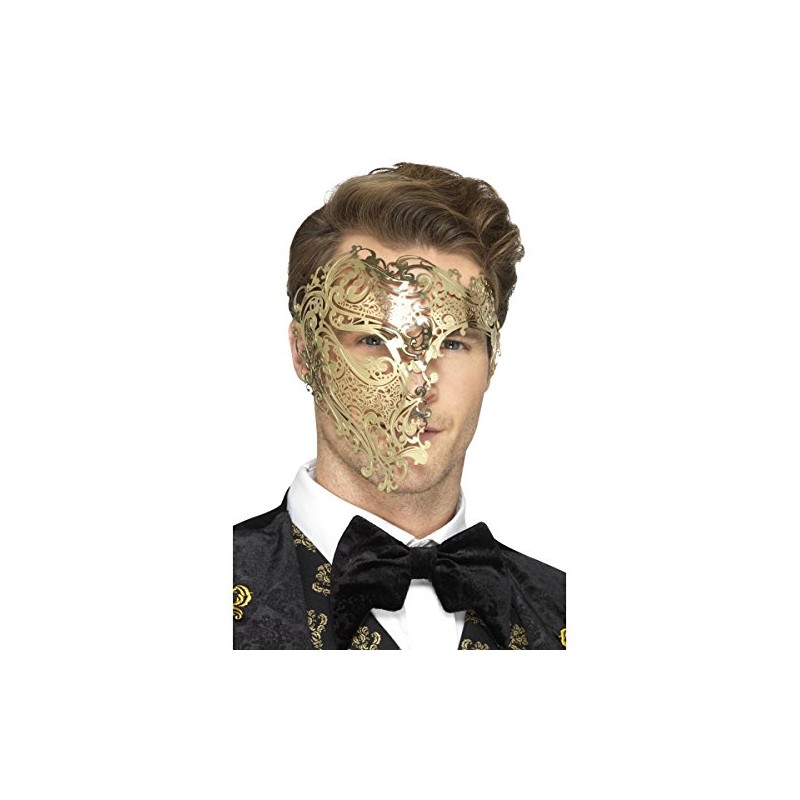 Smiffys 48164 Deluxe metal Filigree Phantom Mask, Gold, One Size