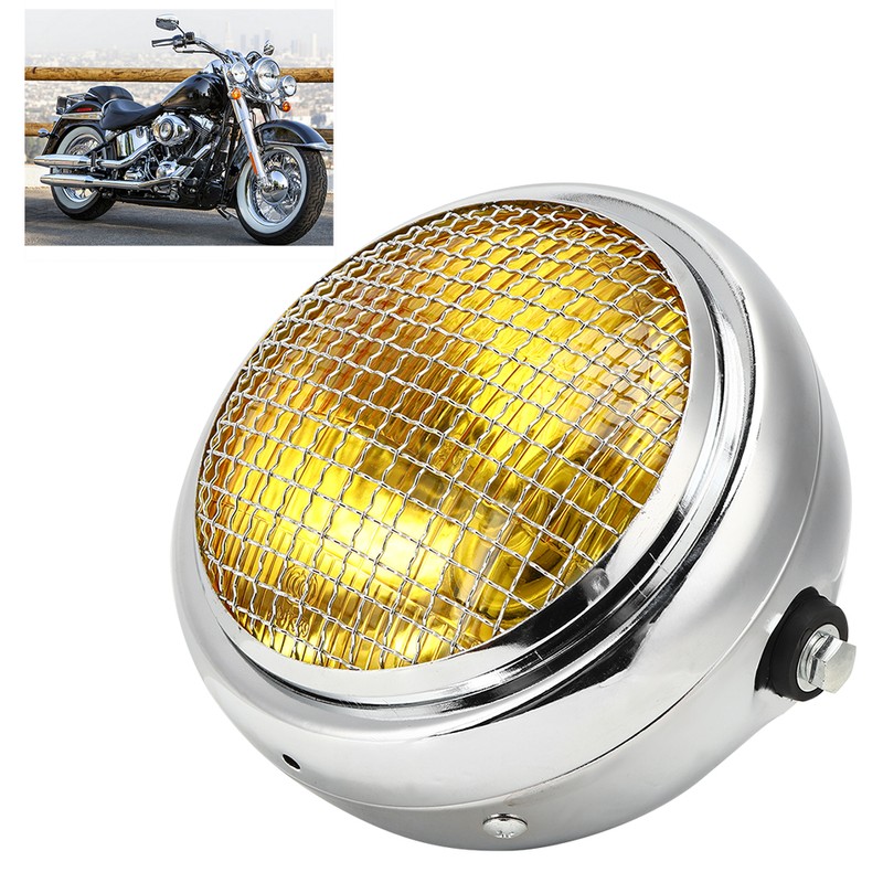7in 55W Motorcycle Grill Headlight Vintage Style High/Low Beam Halogen