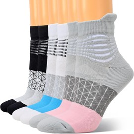 IRAMY Compression Ankle Support Socks Women Coolmax Wicking Cushioned Athletic Plantar Fasciitis Relief,Black+White+Grey,3 Pairs,X-Large