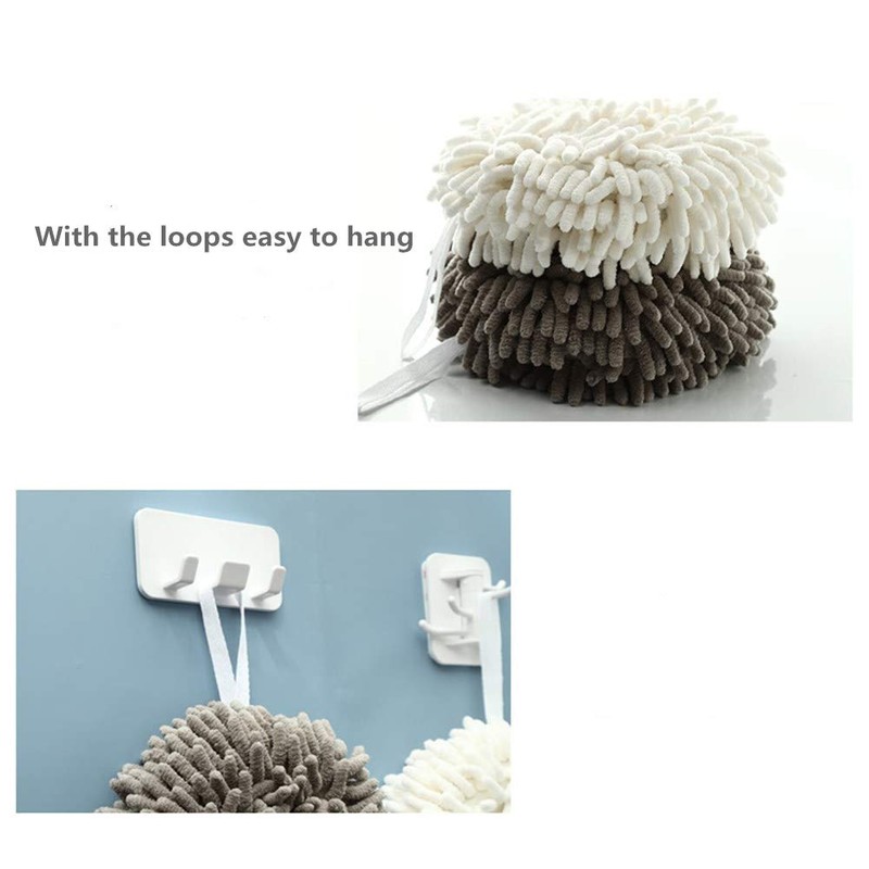 IvyMei 2 Pack Chenille Hand Towels,Kitchen Hand Towels with Loop,Bathroom