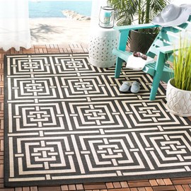 SAFAVIEH Courtyard Collection Area Rug - 5'3" x 7'7", Black & Bone, Non-Shedding & Easy Care, Indoor/Outdoor & Washable-Ideal for Patio, Backyard, Mudroom (CY6937-26)