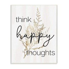 Stupell Industries Think Happy Thoughts Quote Minimal Thistle Design, Designed by Daphne Polselli Art, 13x19, Wall Plaque