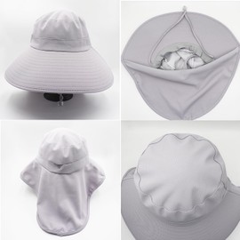 WANYI Women's Sun Hat with Neck Protection Wide Brim Summer Sun Protection Hat Outdoor Hiking Hat UV Protection Fishing Hat with Ponytail Hole for Anglers, Garden, Sandy Beach 55-60 cm, black