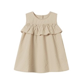 Seuyae Toddler Girls 3T Textured Dresses for Girl Sleeveless Summer Dress Beige Ruffle