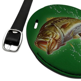 Largemouth Bass Fishing 1 Round Leather Luggage Card Suitcase Carry-On ID Tag