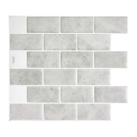 Smart Tiles - Peel and Stick Backsplash - Subway Fondi Light Grey, Marble - 10 Sheets of 10.95" x 9.70" - 3D Stick on Tiles for Kitchen and Bathroom Backsplashes
