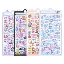 PAVIKE Cute Puku Puku Stickers, Set of 4, 3D Reward Stickers, Sparkling Girls, Decorative Stickers for Mobile Phones, DIY Use, Notebook, Stickable, Craft Supplies, Gift