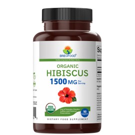 Brieofood Organic Hibiscus 1500mg, 45 Servings, Vegetarian, Gluten Free, 90 Vegetarian Tablets