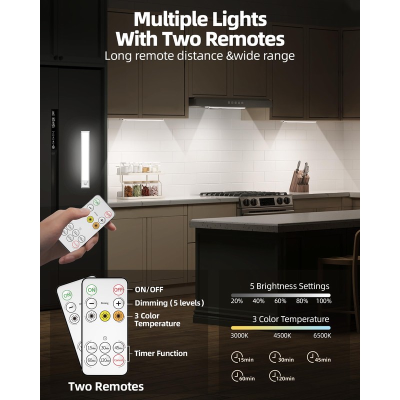 AMETHEUS 74LED Rechargeable Under Cabinet Lighting Wireless,6Pack Motion Sensor Light