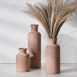 LUKA Ceramic Rustic Farmhouse Vase,Terracotta Vases for Decor,Vase Set of 3,Vases for Your Bedroom,Office,Living Room,Fireplace,Bookshelf Decor,Housewarming 10+7.5+5 Inch