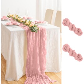 Cheesecloth Table Runner 2 Pcs Pink Table Runner 35x118 Inch Boho Table Runner for Wedding Decor Gauze Rustic Romantic Cheese Cloth Table Runner for Bridal Shower Party Supplies Centerpiece Decoration